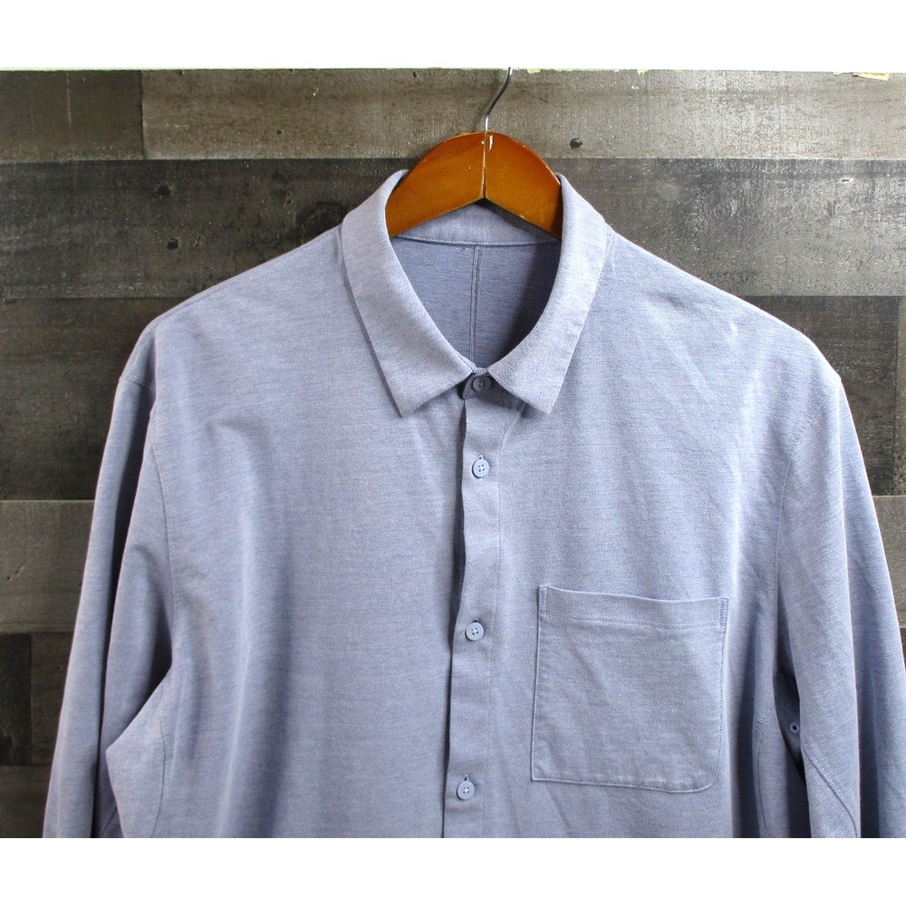 Lululemon Shirt Mens Large Blue Commission Athletic Tech Button Up Long Sleeve